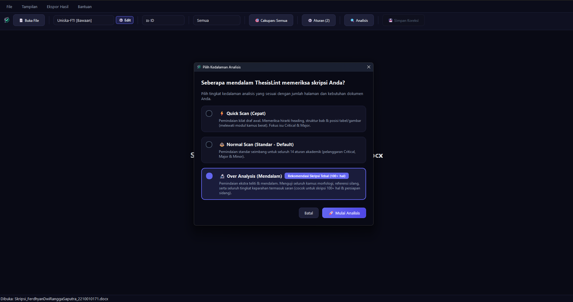Interactive Analysis Depth Selector
